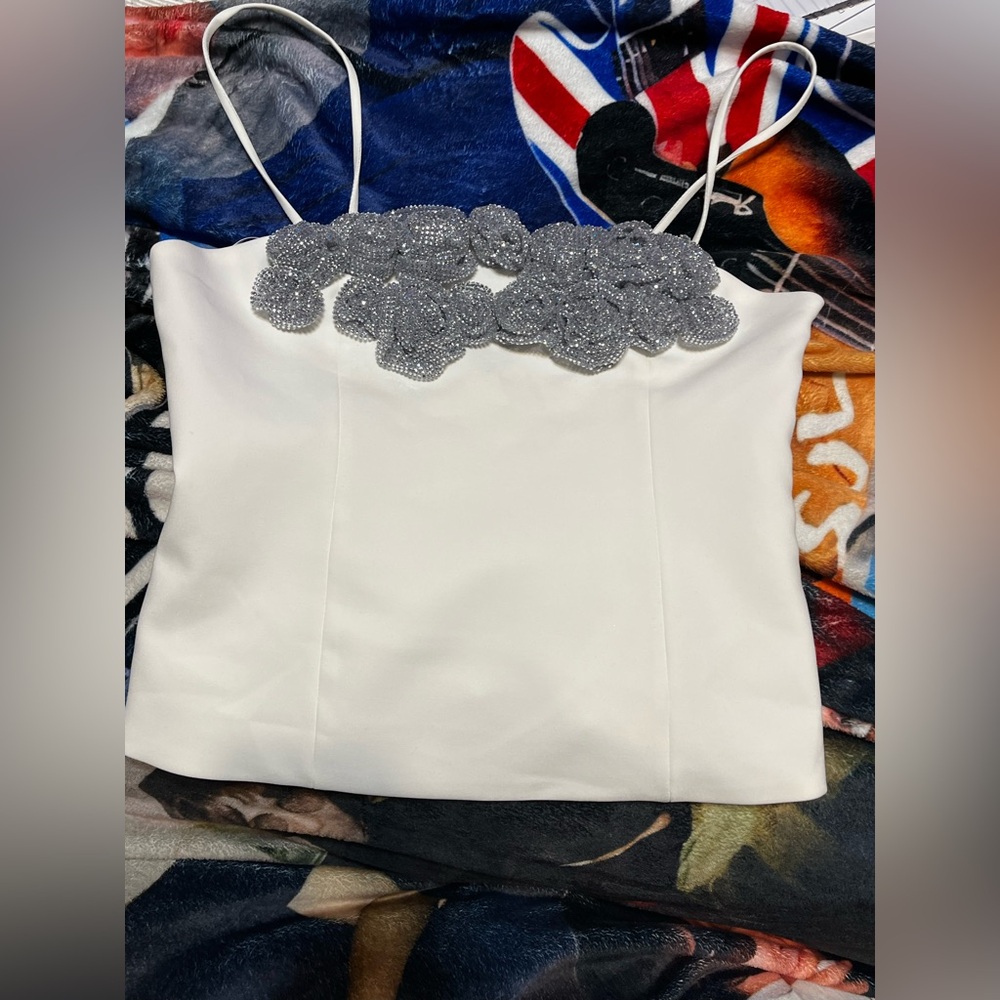 Zara Black and White Formal Top with Embellishments - Picture 4 of 16